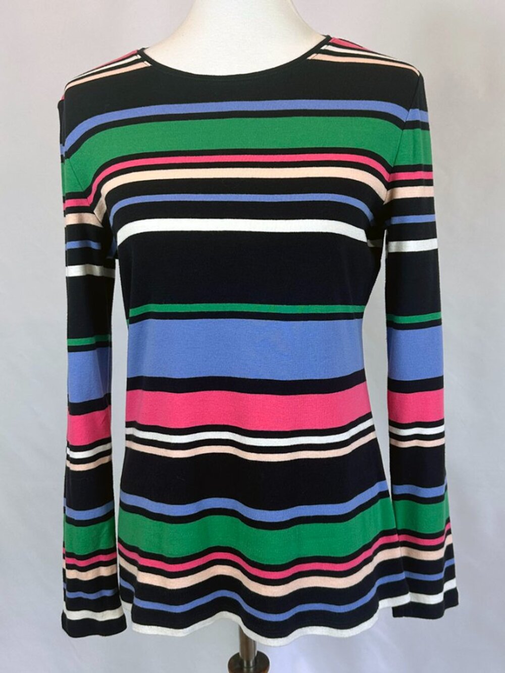 Talbots Striped Long-Sleeve Top in Navy, Pink, Green, Blue